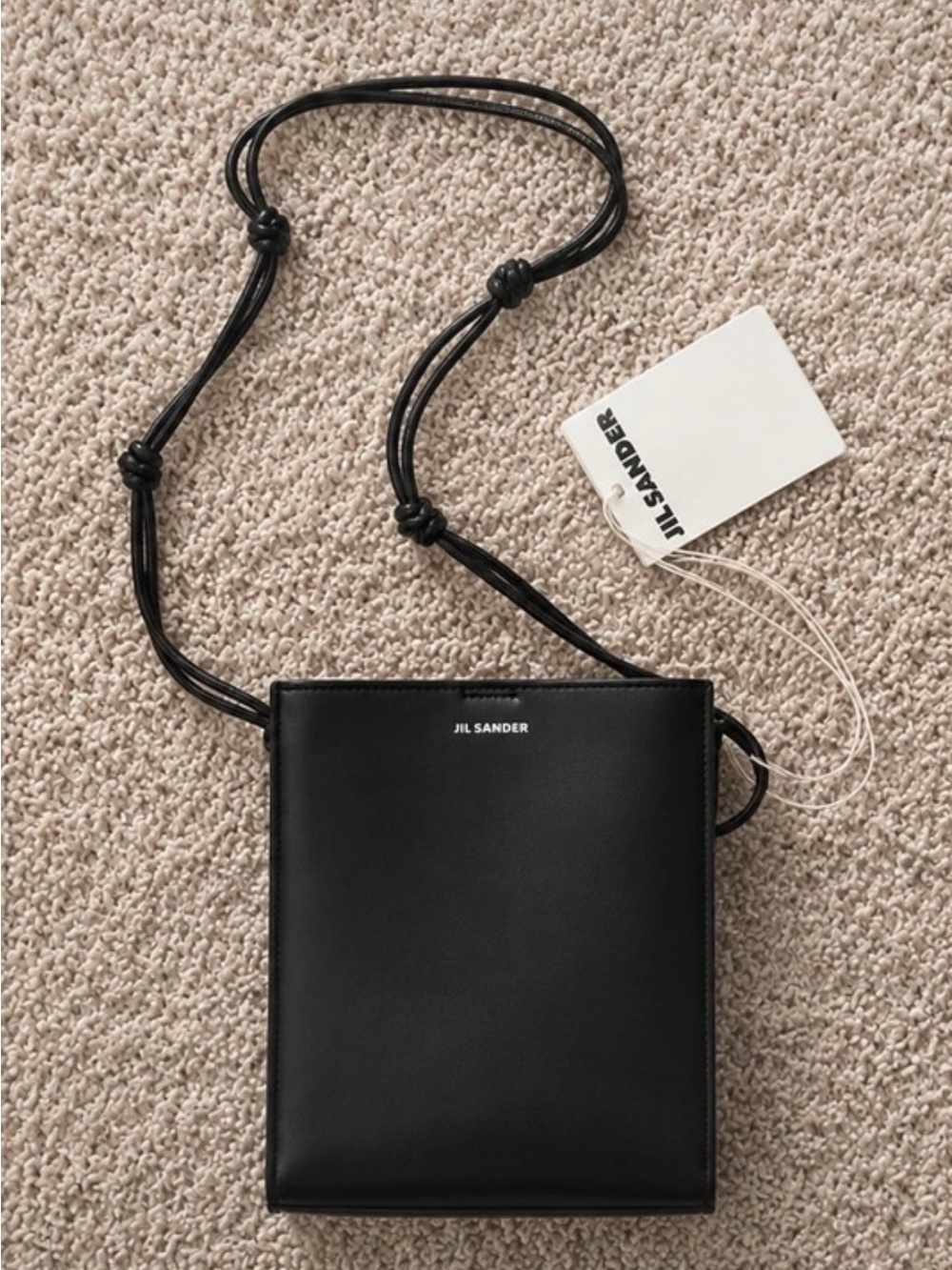 Jil Sander Black Leather Knotted-Strap Messenger